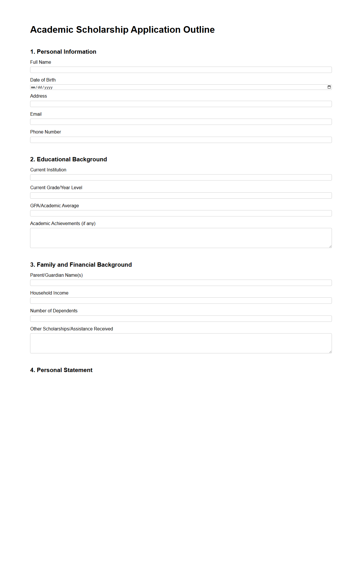 Academic Scholarship Application Outline