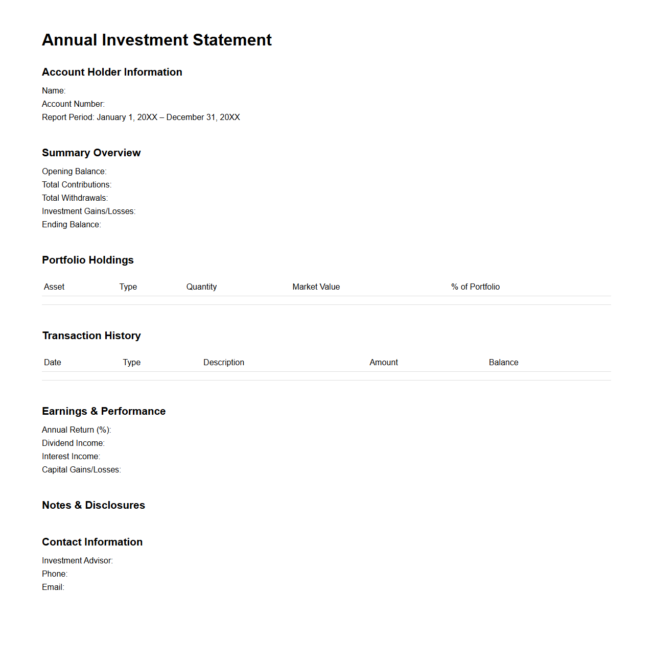 Annual Investment Statement Structure