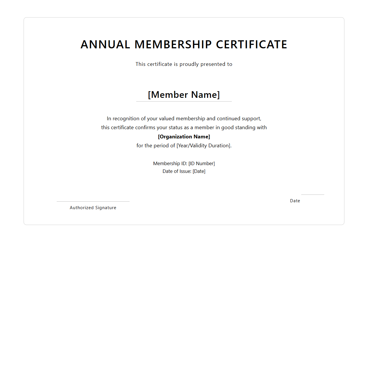 Annual Membership Certificate Template