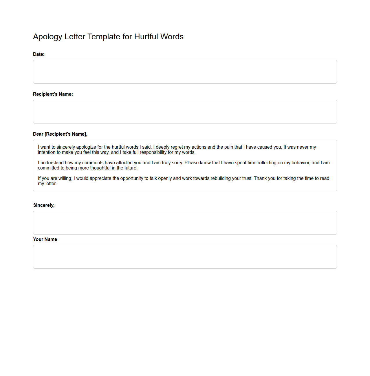Apology Letter Template for Hurtful Words