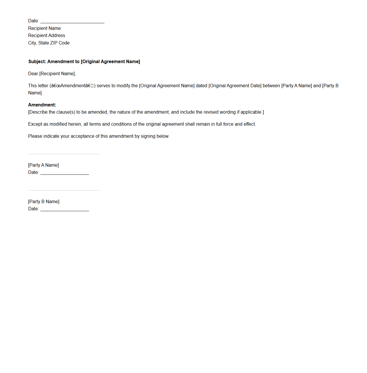 Basic Amendment Letter Format