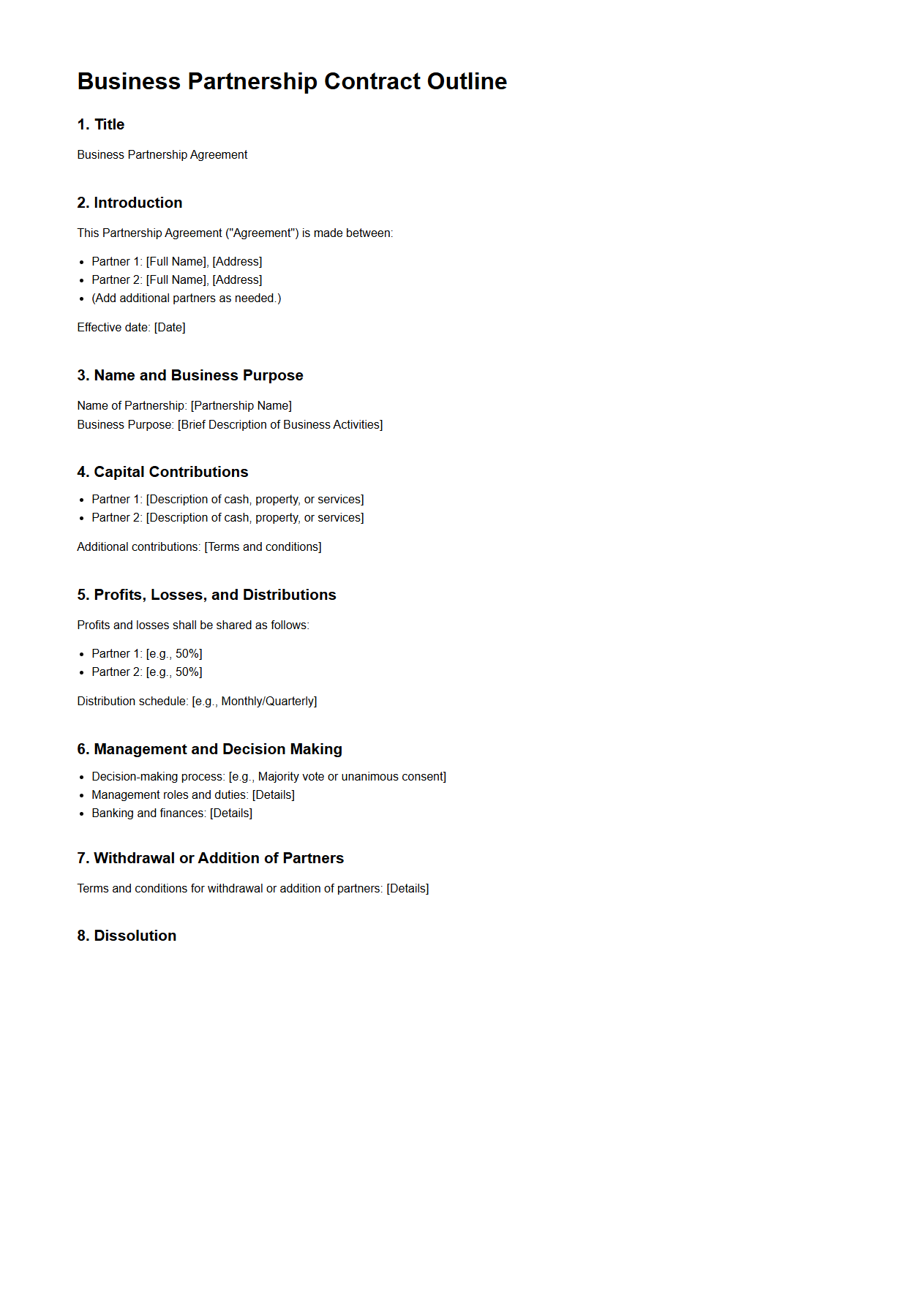 Basic Business Partnership Contract Outline
