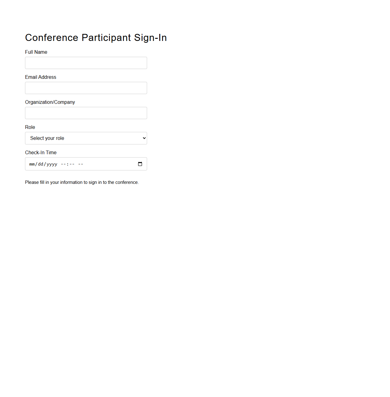 Basic Conference Participant Sign-In Page