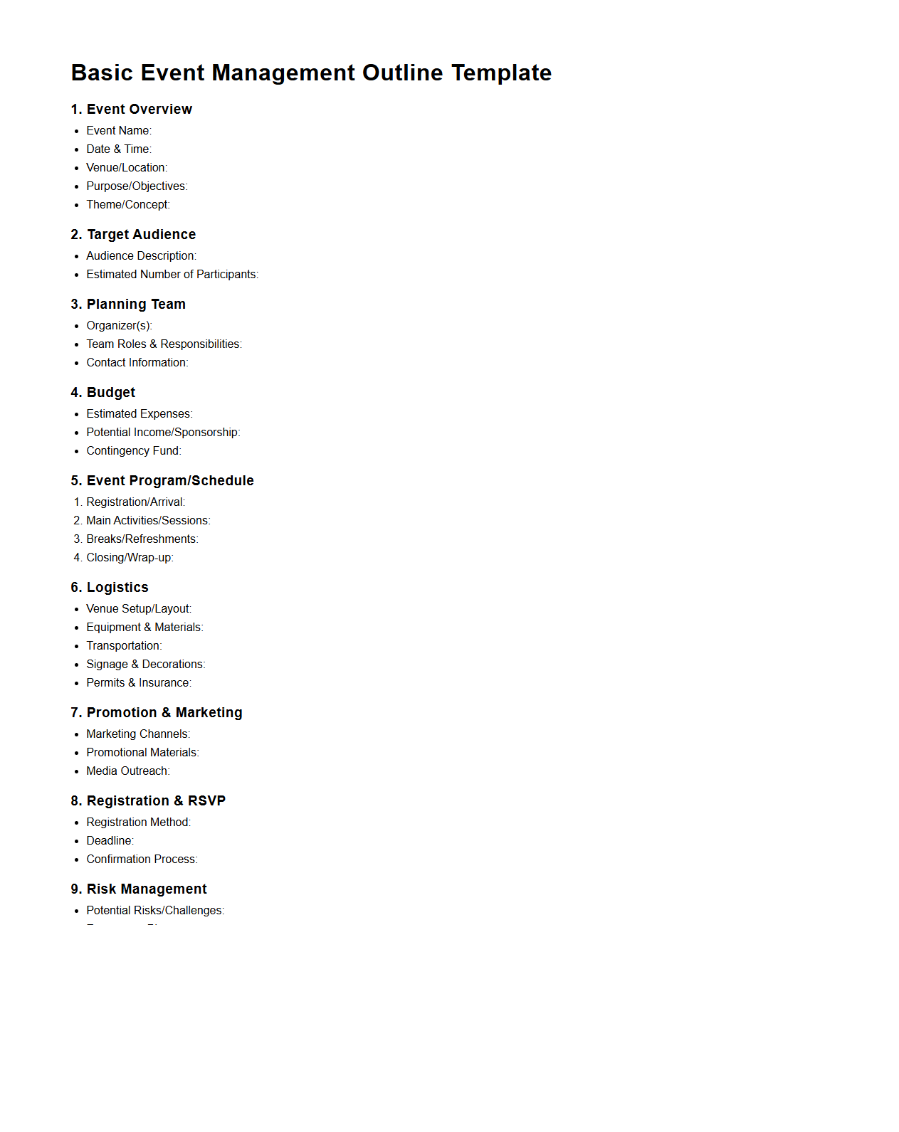 Basic Event Management Outline Template