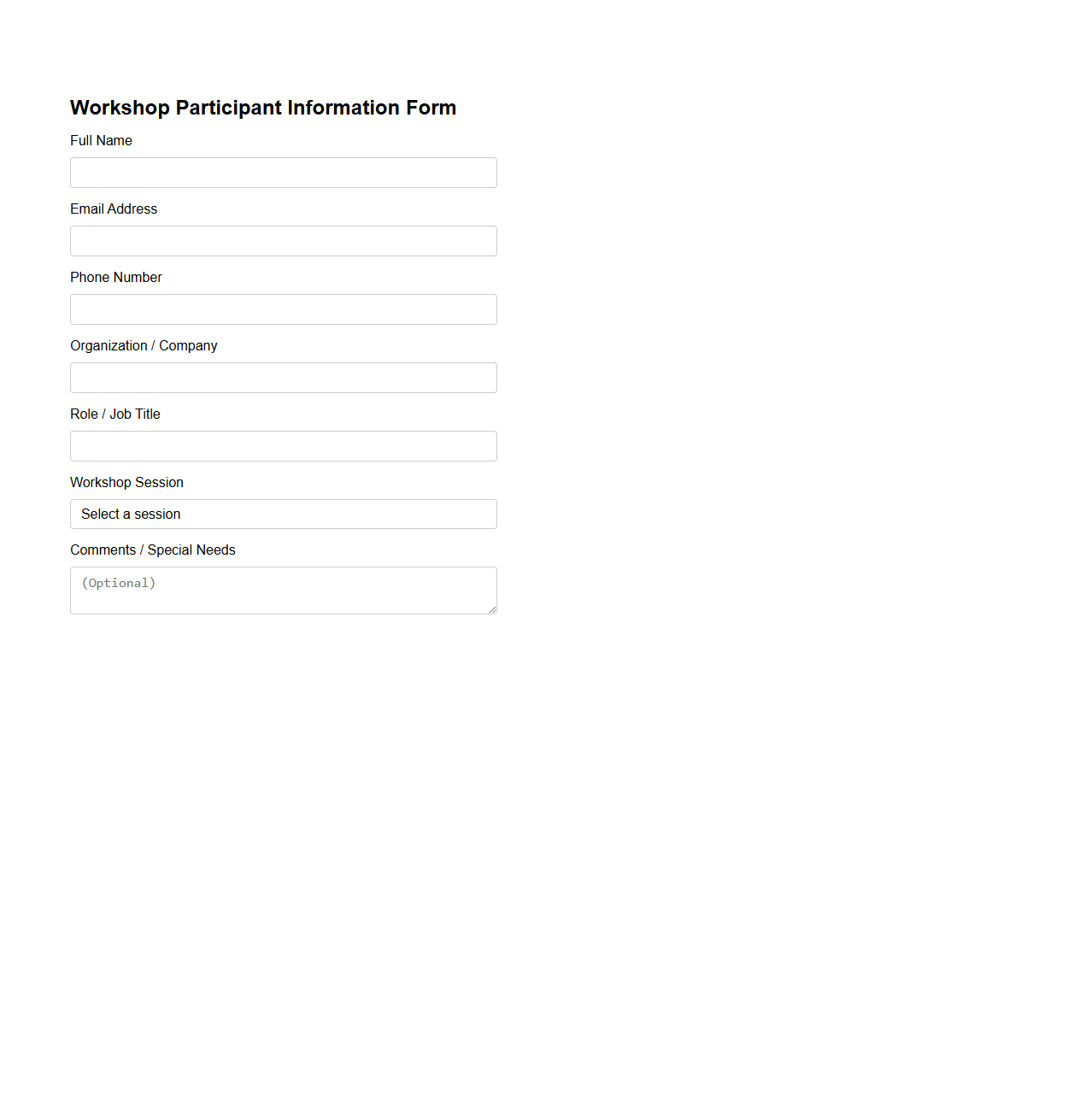 Basic Workshop Participant Information Form