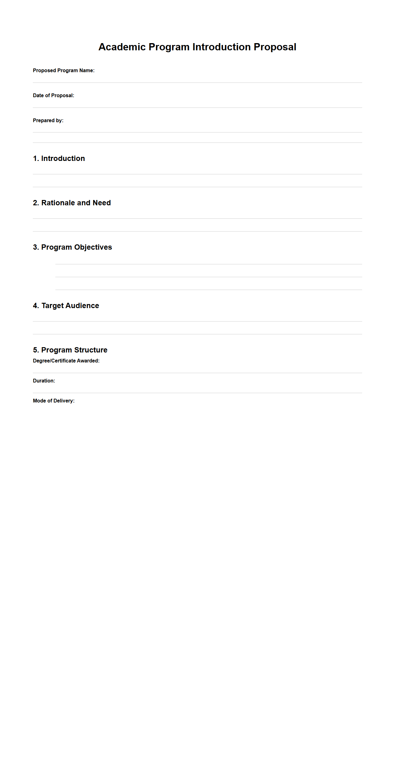 Blank Academic Program Introduction Proposal Template