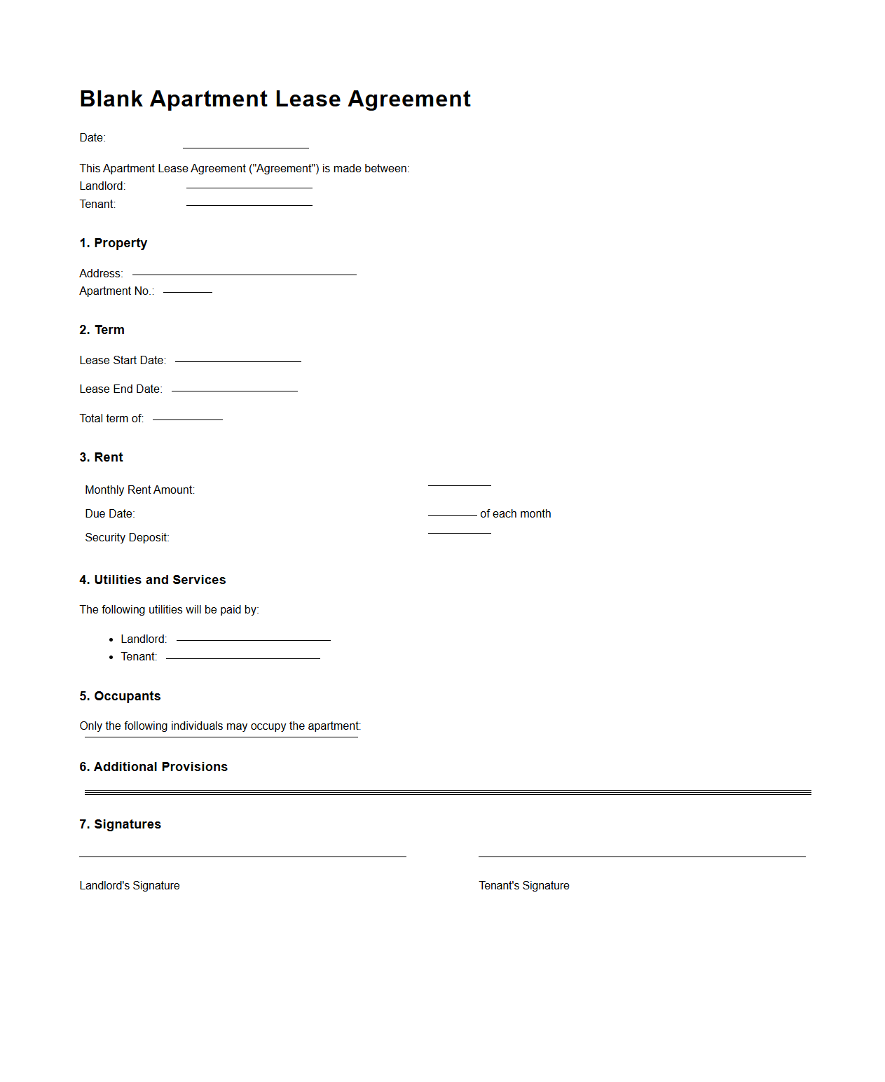 Blank Apartment Lease Agreement