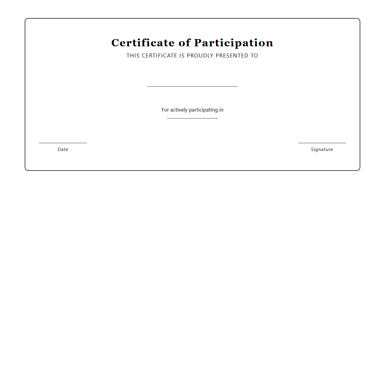 Blank Award of Participation Certificate Template