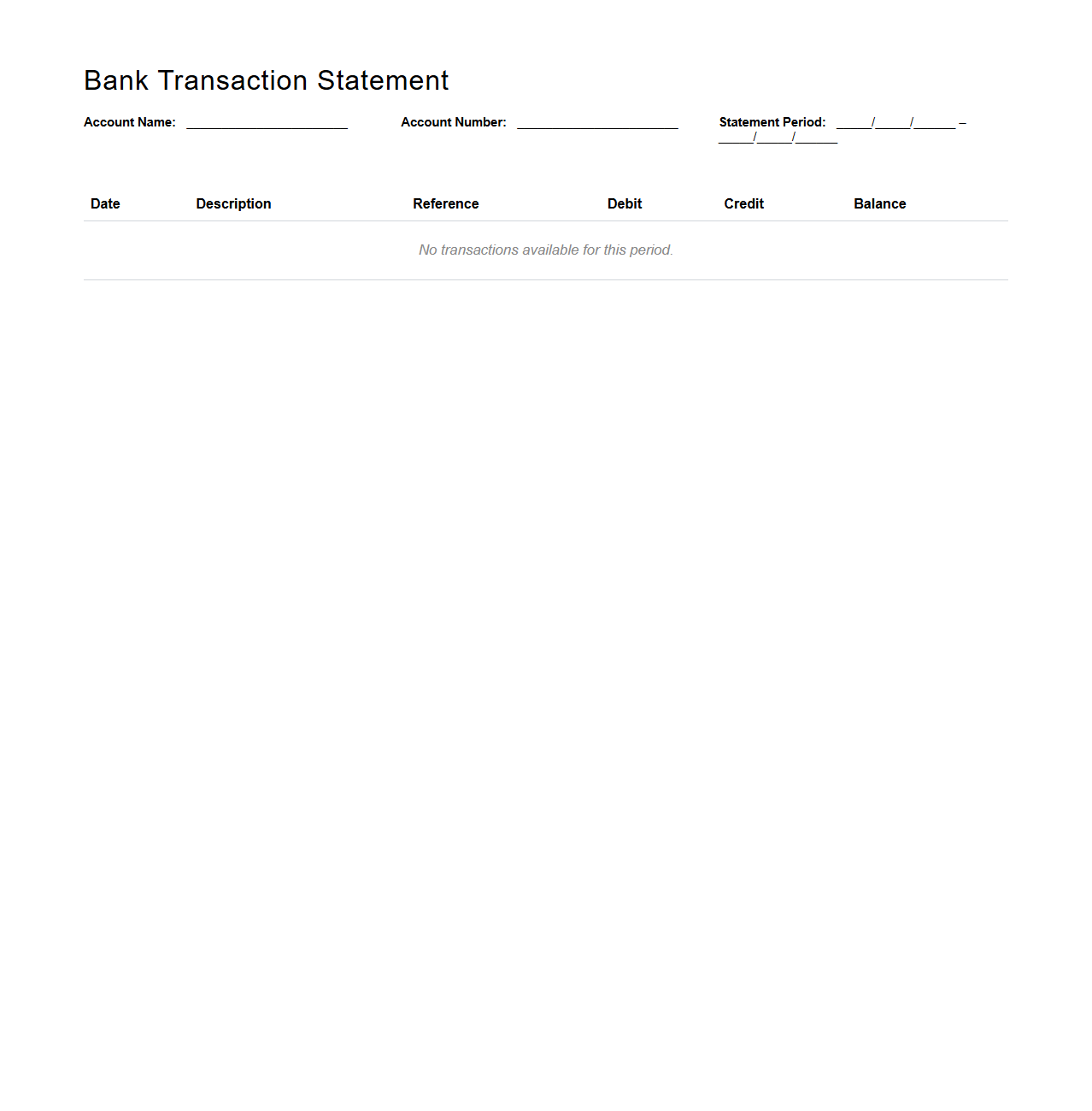 Blank Bank Transaction Statement Template