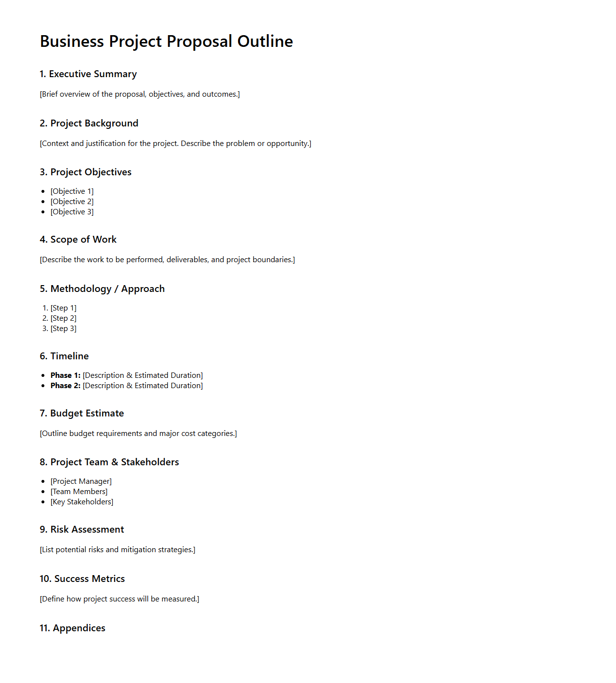 Blank Business Project Proposal Outline