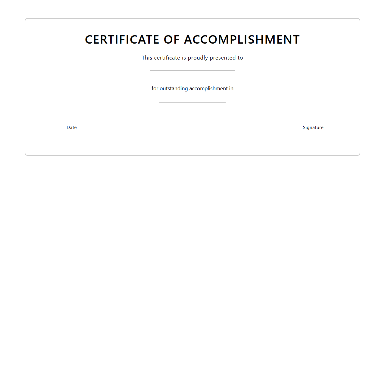 Blank Certificate of Accomplishment Template for Students