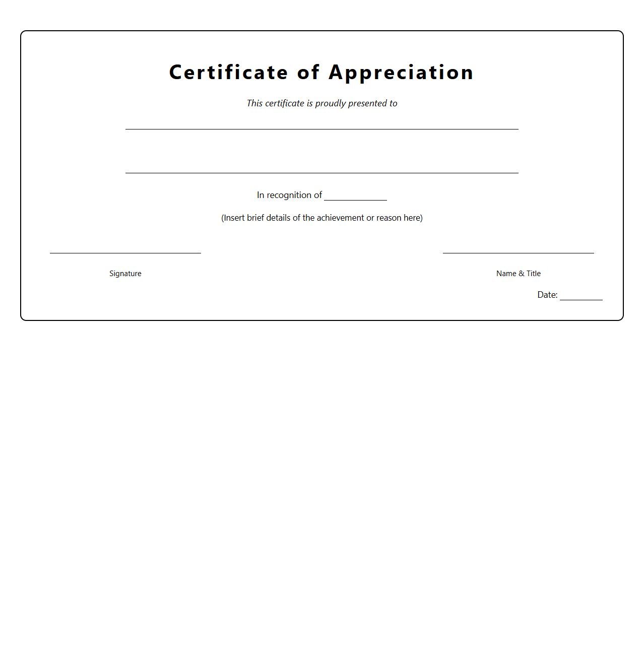 Blank Certificate of Appreciation Template