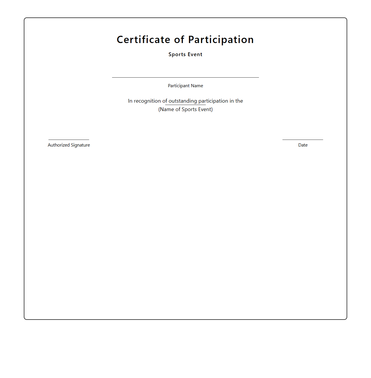 Blank Certificate of Participation for Sports