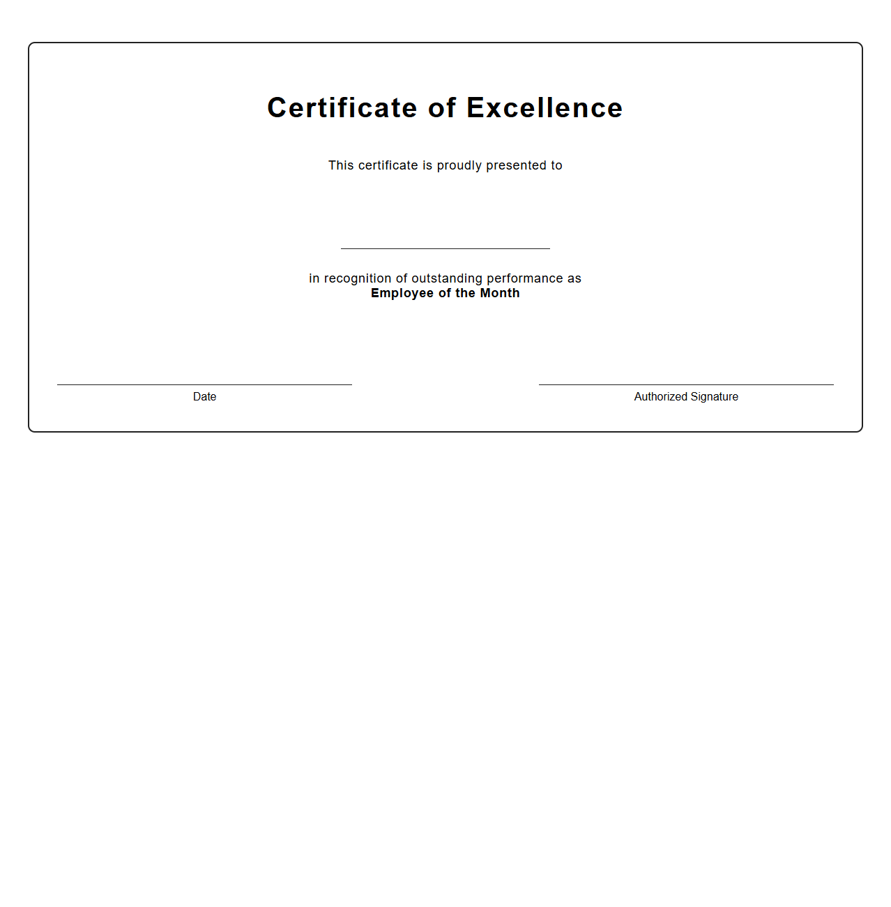 Blank Certificate Template for Employee of the Month