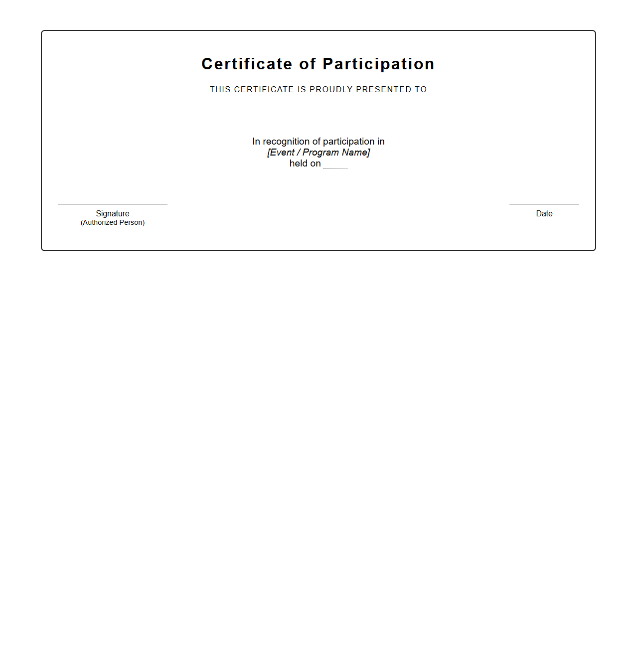 Blank Certificate Template for Participation
