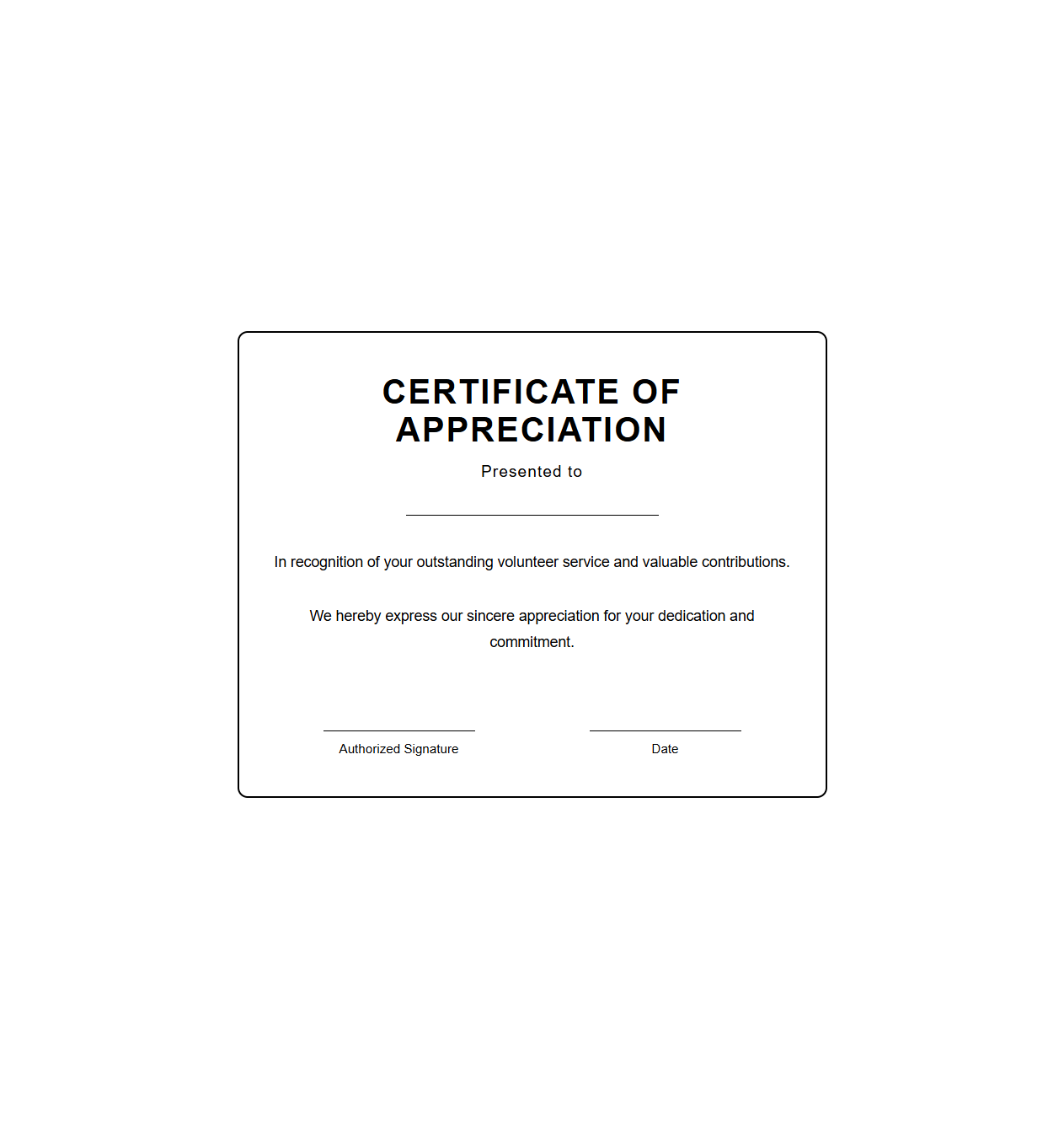 Blank Certificate Template for Volunteer Service
