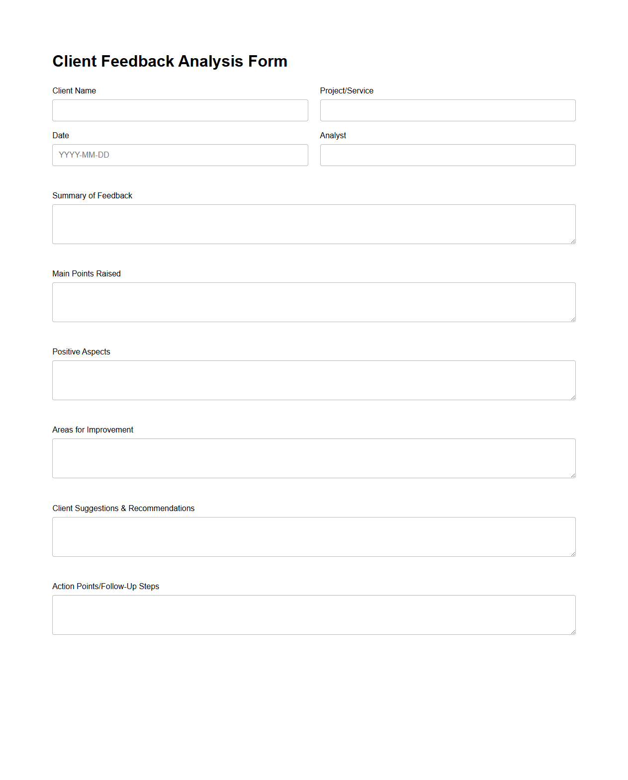 Blank Client Feedback Analysis Form