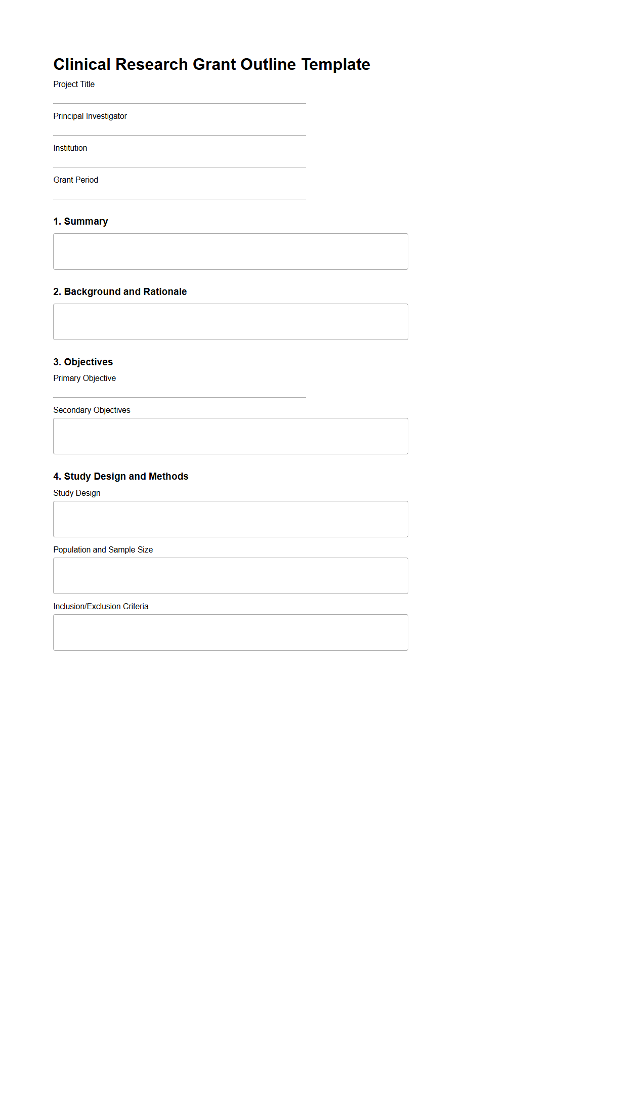 Blank Clinical Research Grant Outline Template