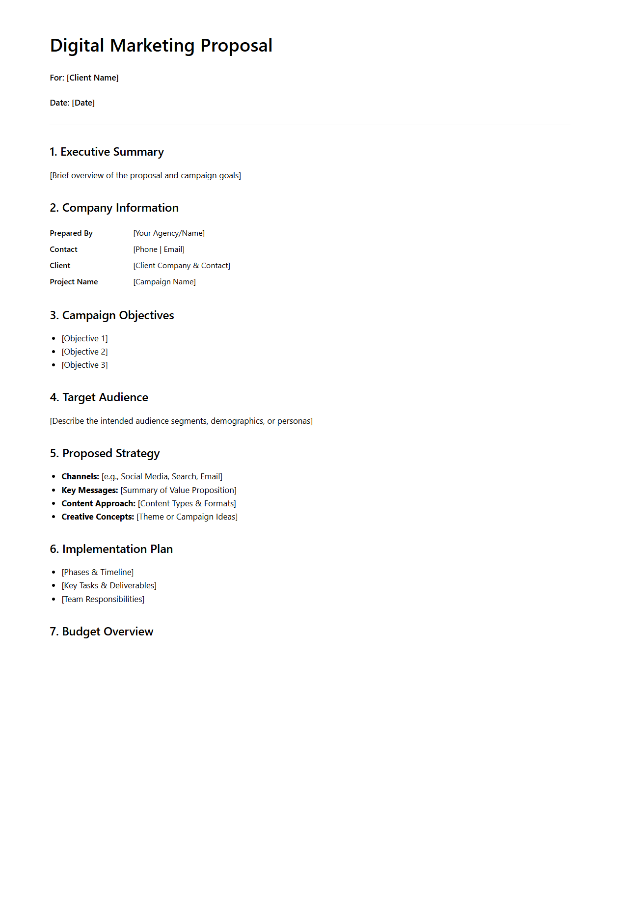 Blank Digital Marketing Proposal Template for Online Campaigns