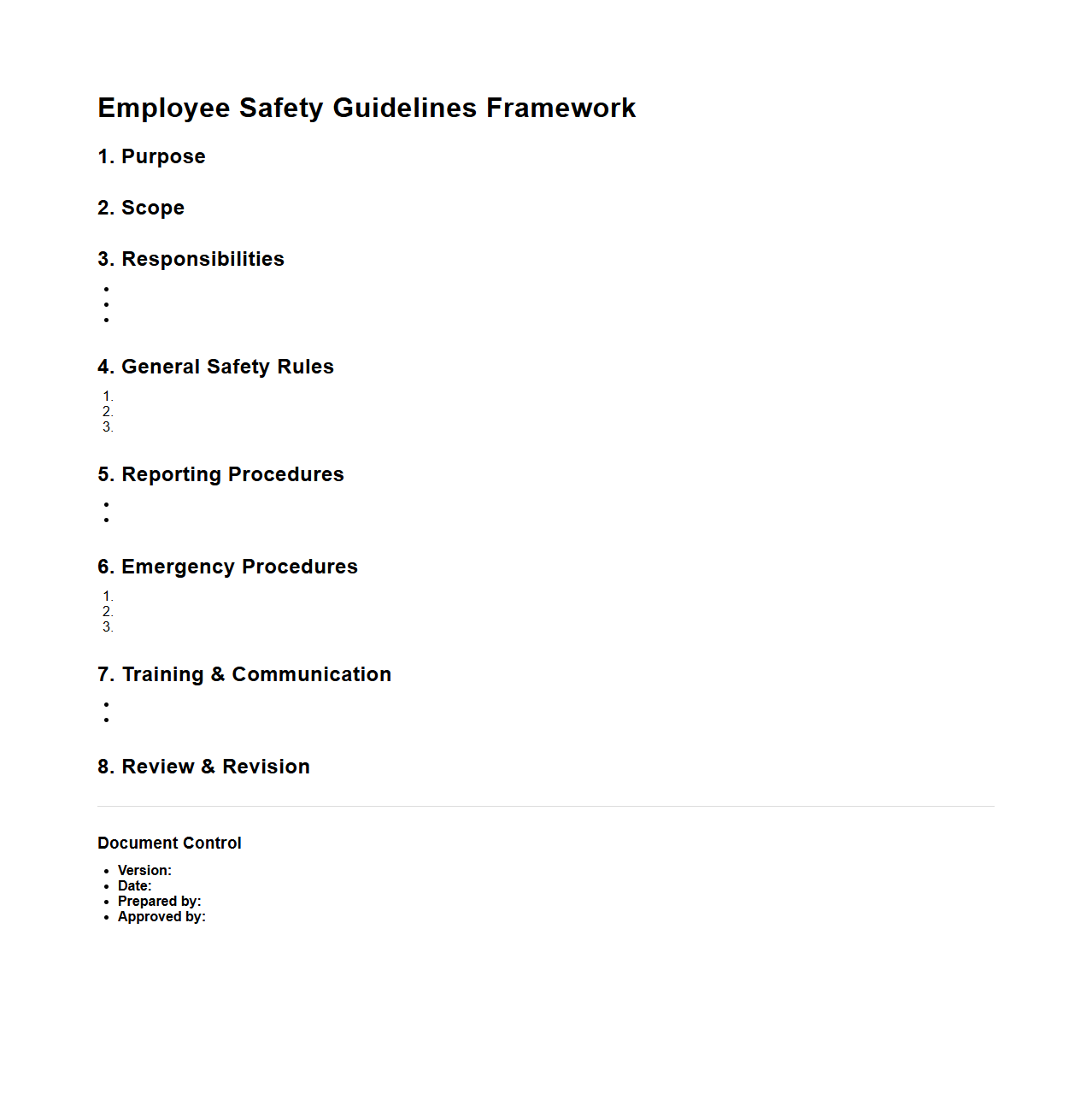 Blank Employee Safety Guidelines Framework