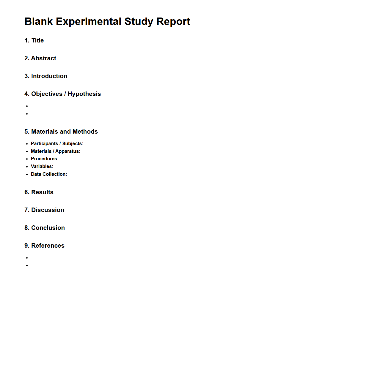 Blank Experimental Study Report Structure