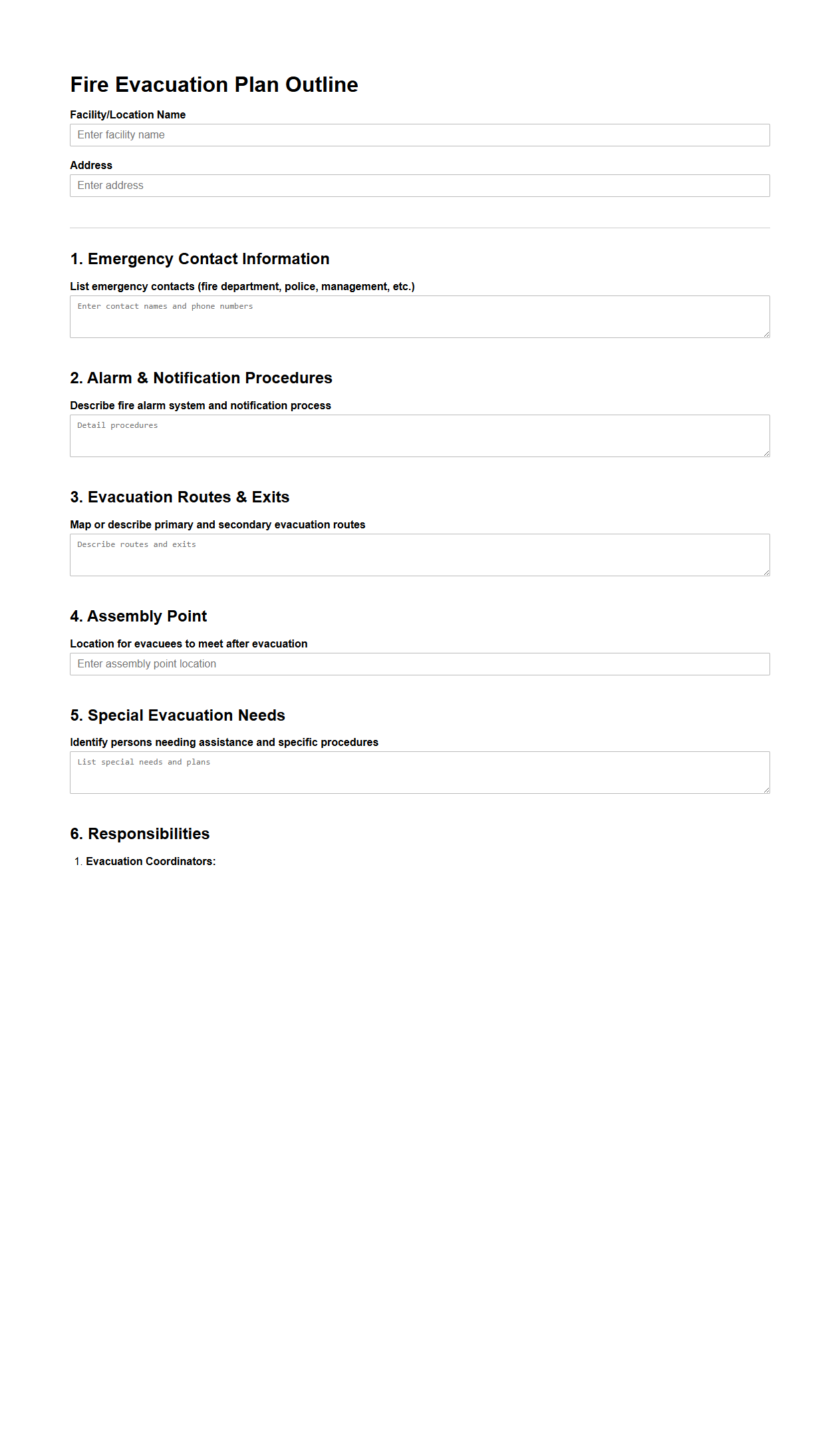 Blank Fire Evacuation Plan Outline
