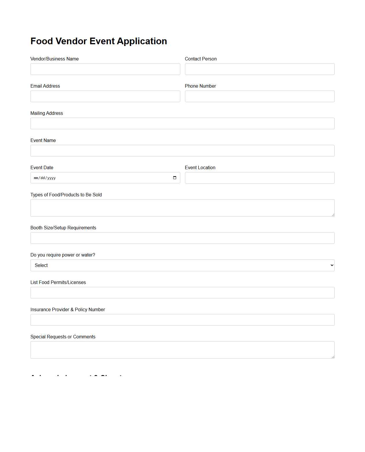 Blank Food Vendor Event Application