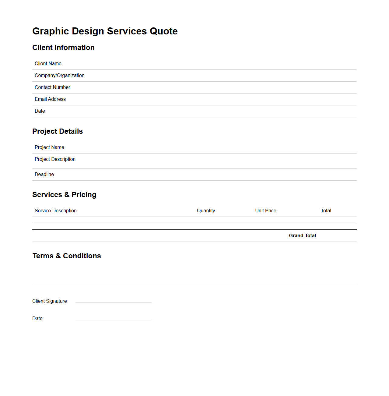 Blank Graphic Design Services Quote Format