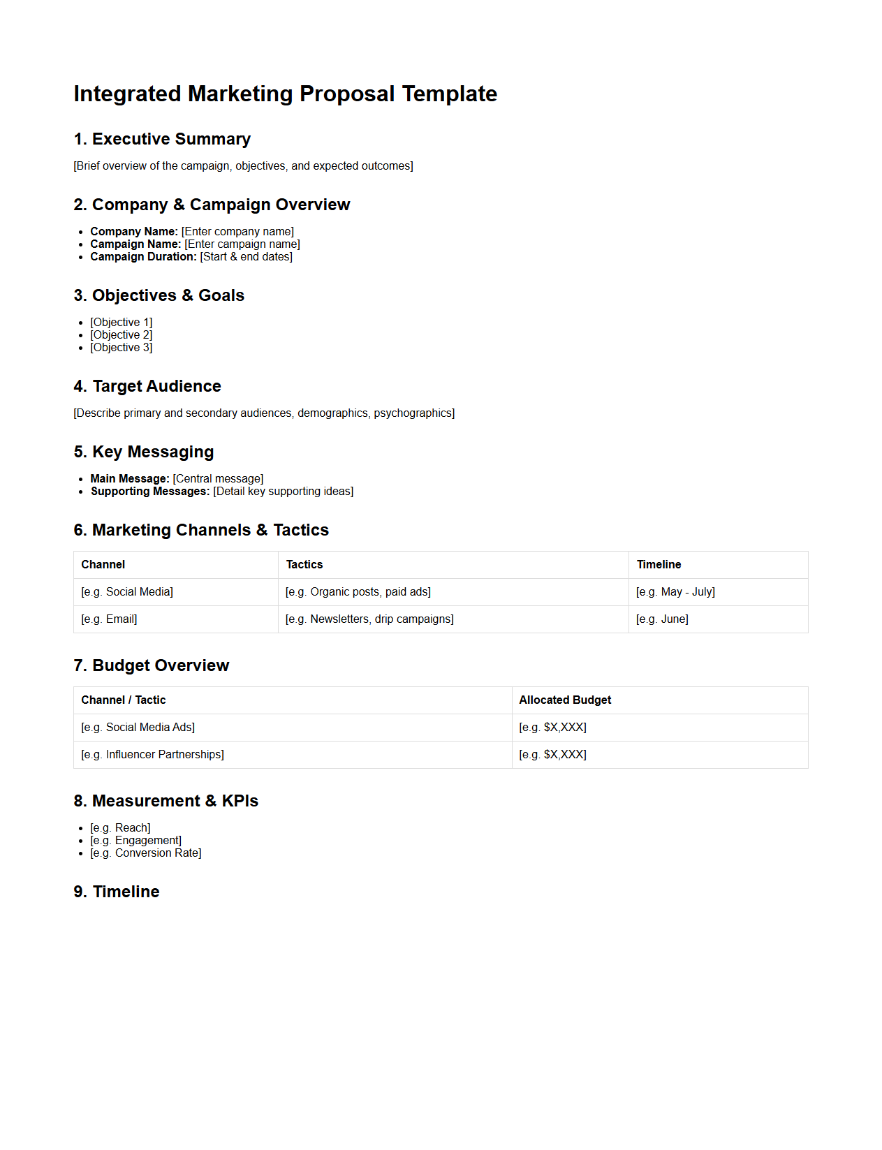 Blank Integrated Marketing Proposal Template for Campaigns