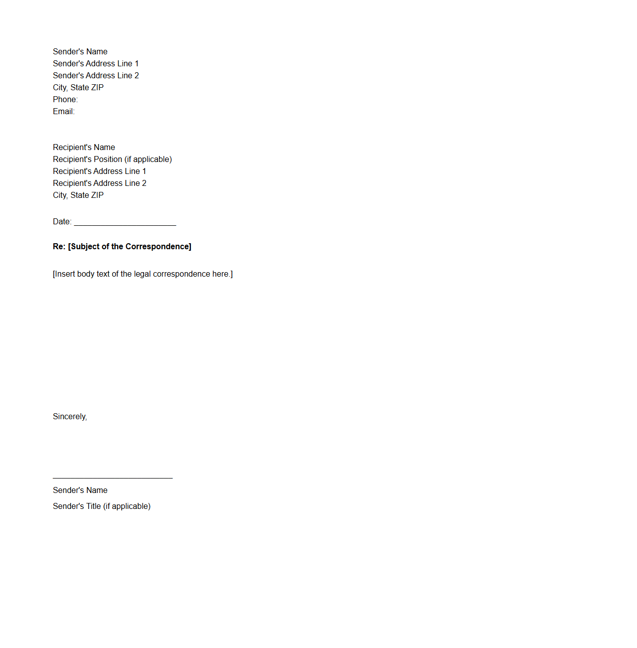 Blank Legal Correspondence Template