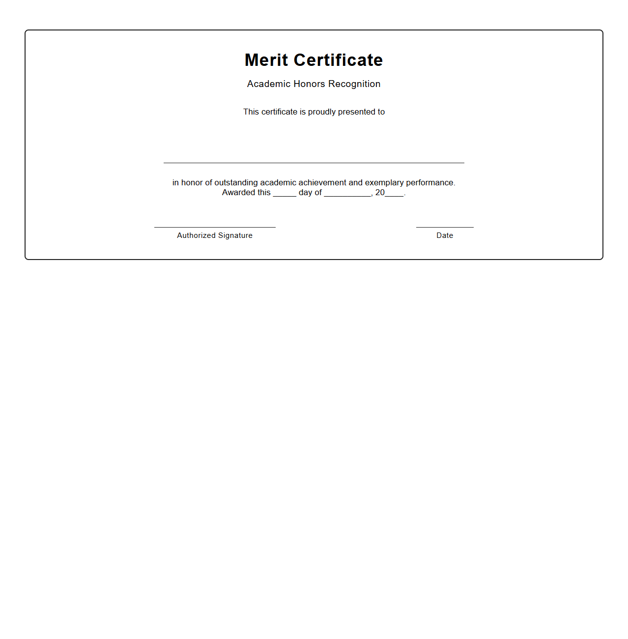 Blank Merit Certificate Template for Academic Honors Recognition