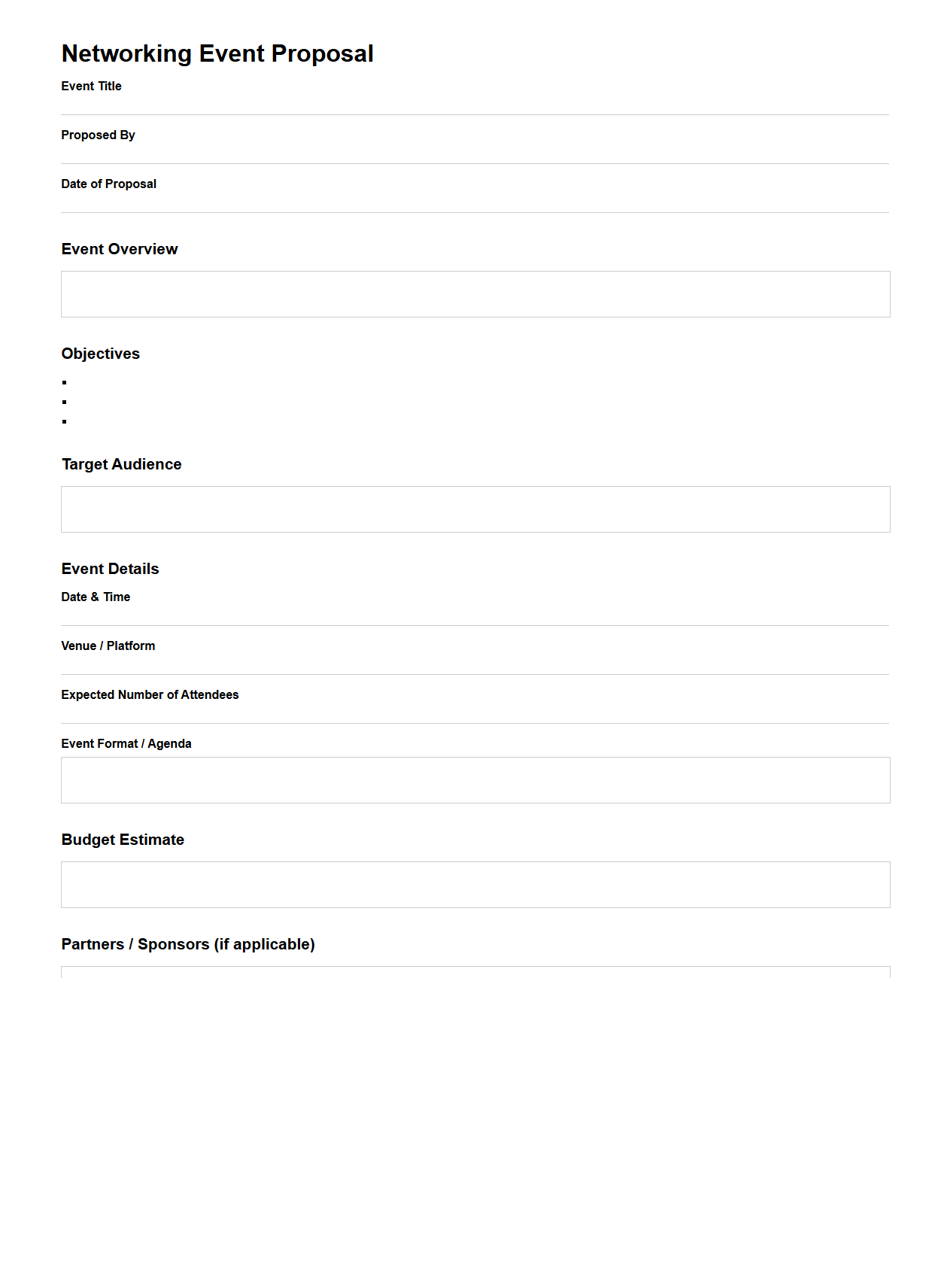 Blank Networking Event Proposal Document