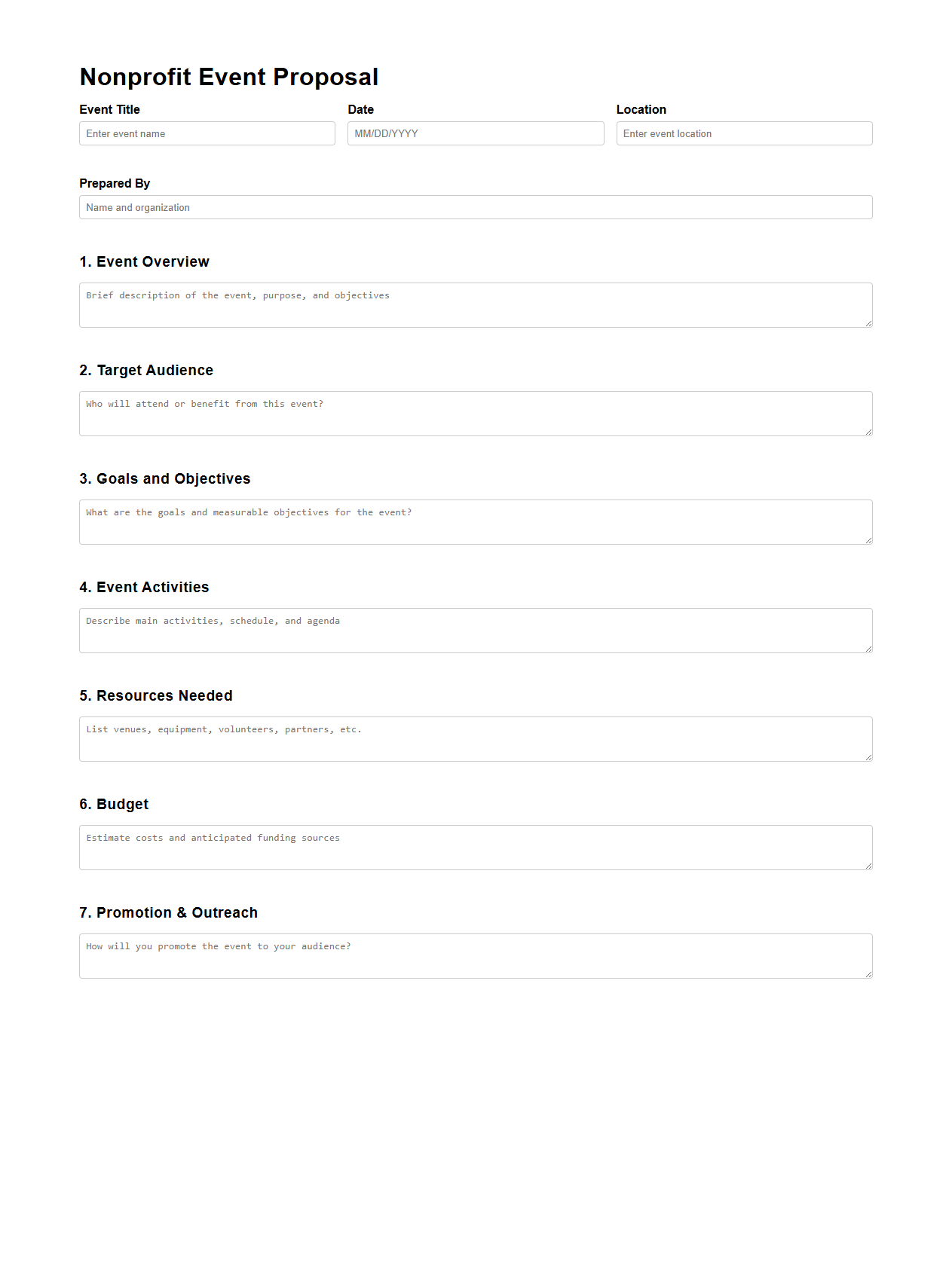 Blank Nonprofit Event Proposal Template