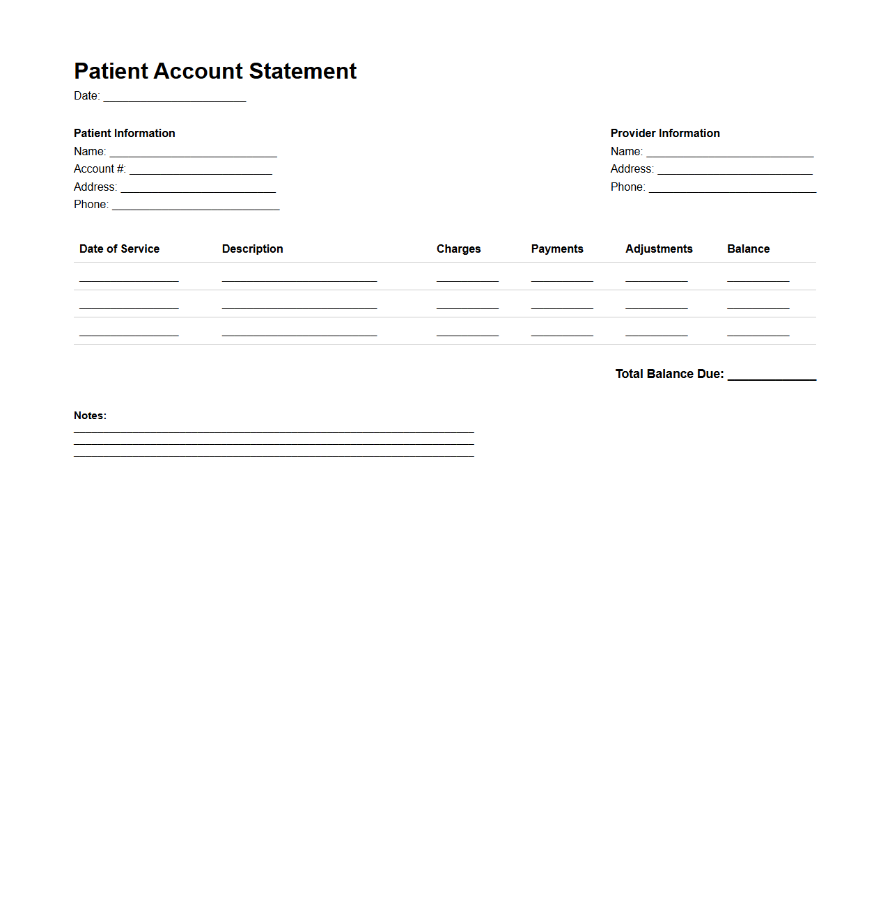 Blank Patient Account Statement Template