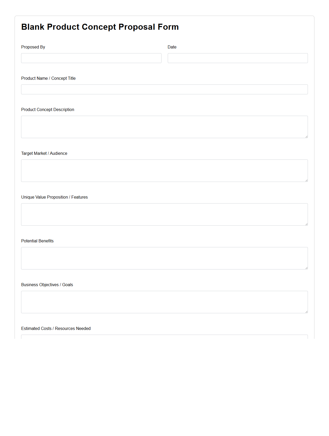 Blank Product Concept Proposal Form