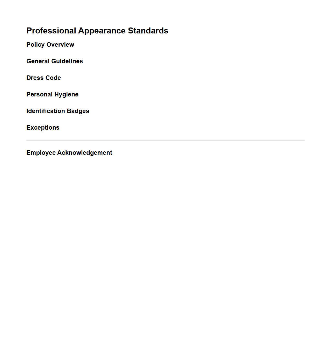 Blank Professional Appearance Standards Document