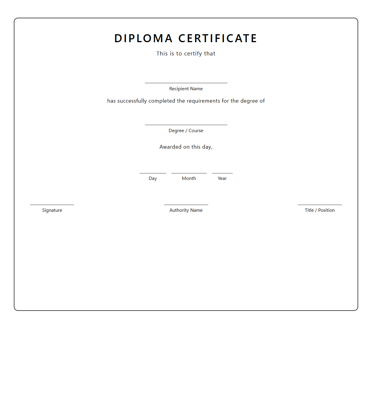 Blank Professional Diploma Certificate Design