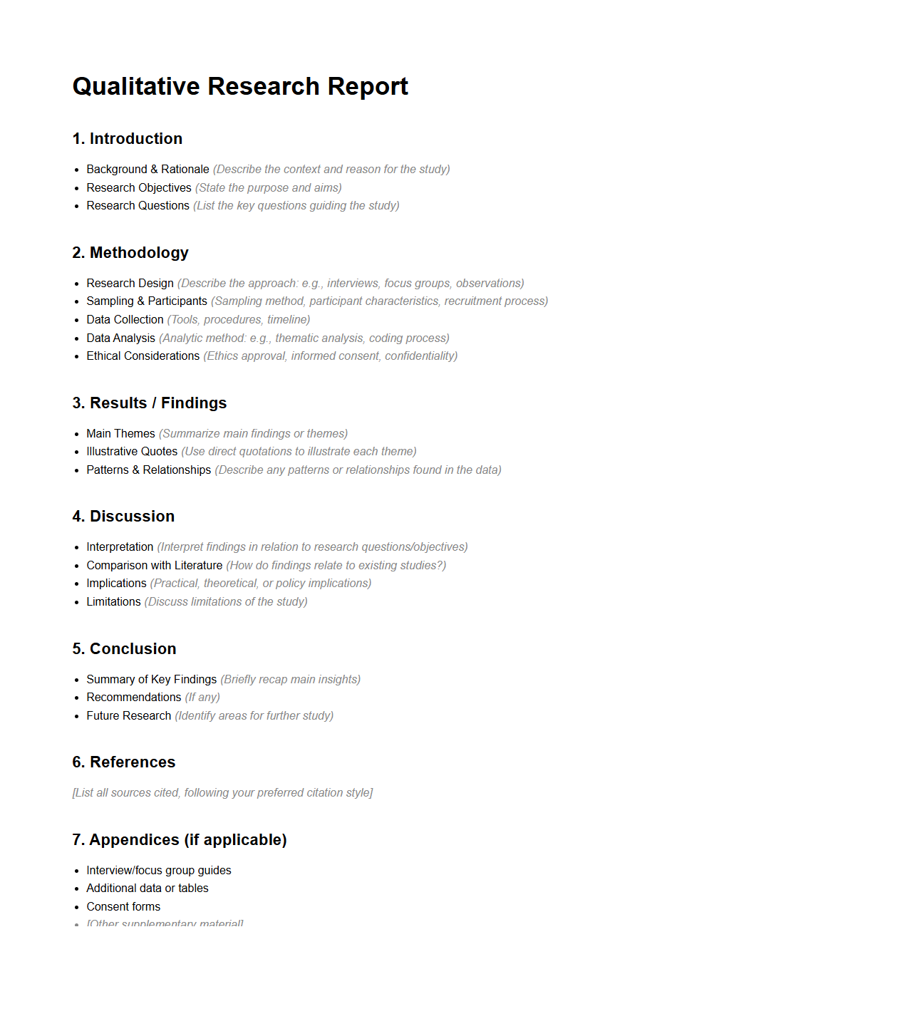 Blank Qualitative Research Report Framework