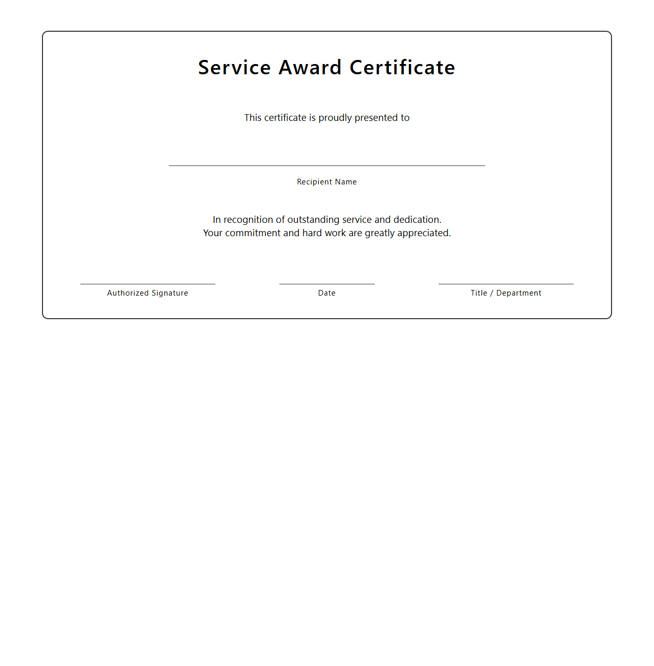 Blank Service Award Certificate Template