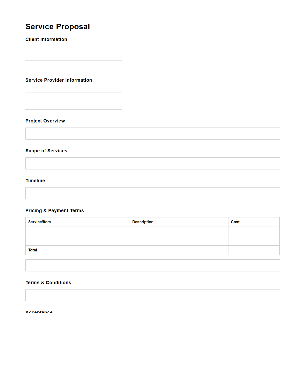 Blank Service Proposal Template for Businesses