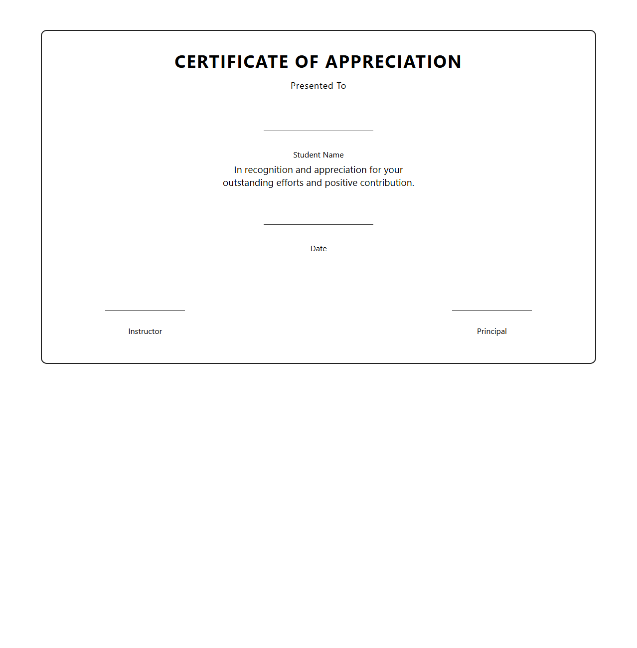 Blank Student Appreciation Certificate Template