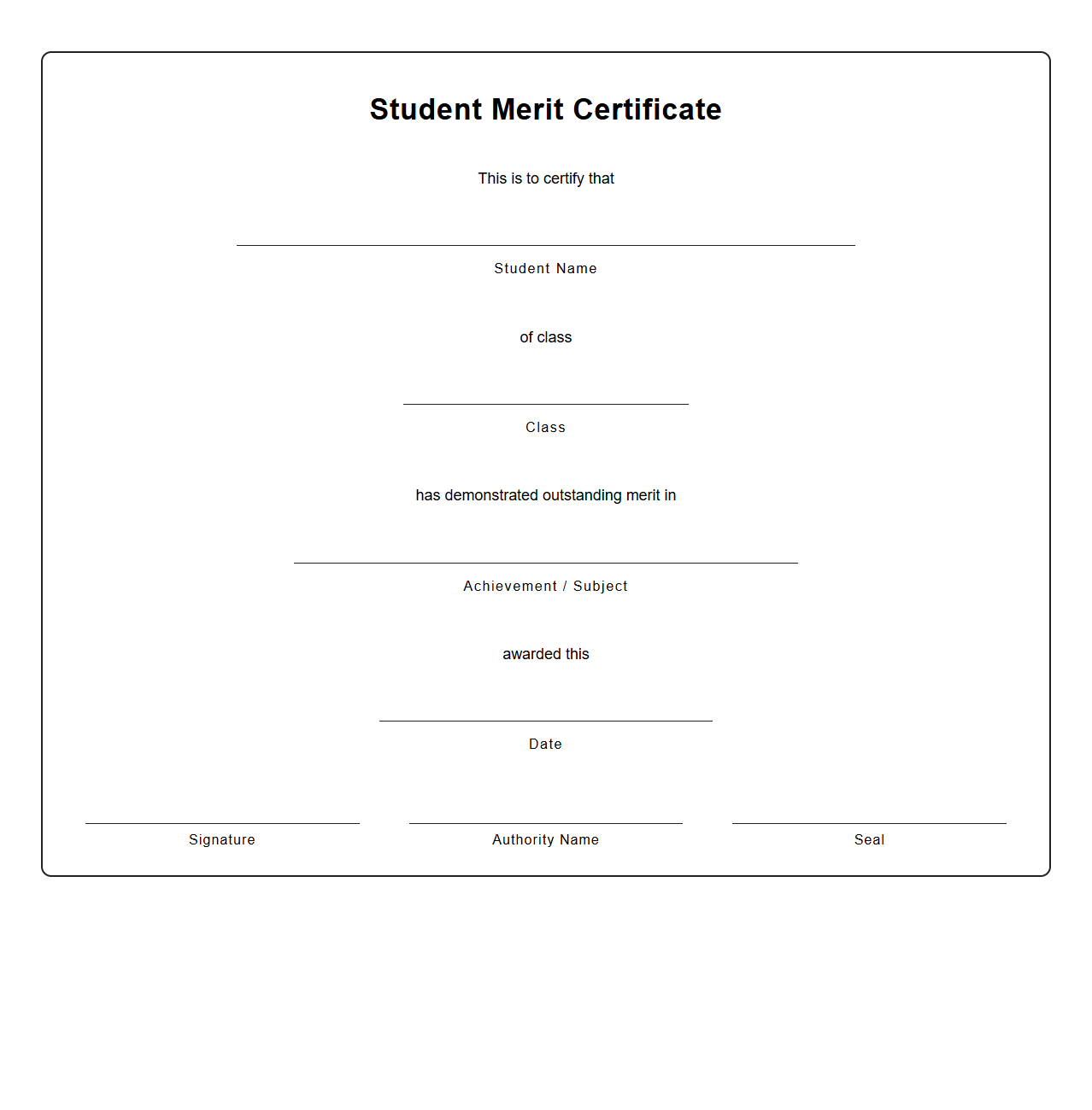 Blank Student Merit Certificate Template