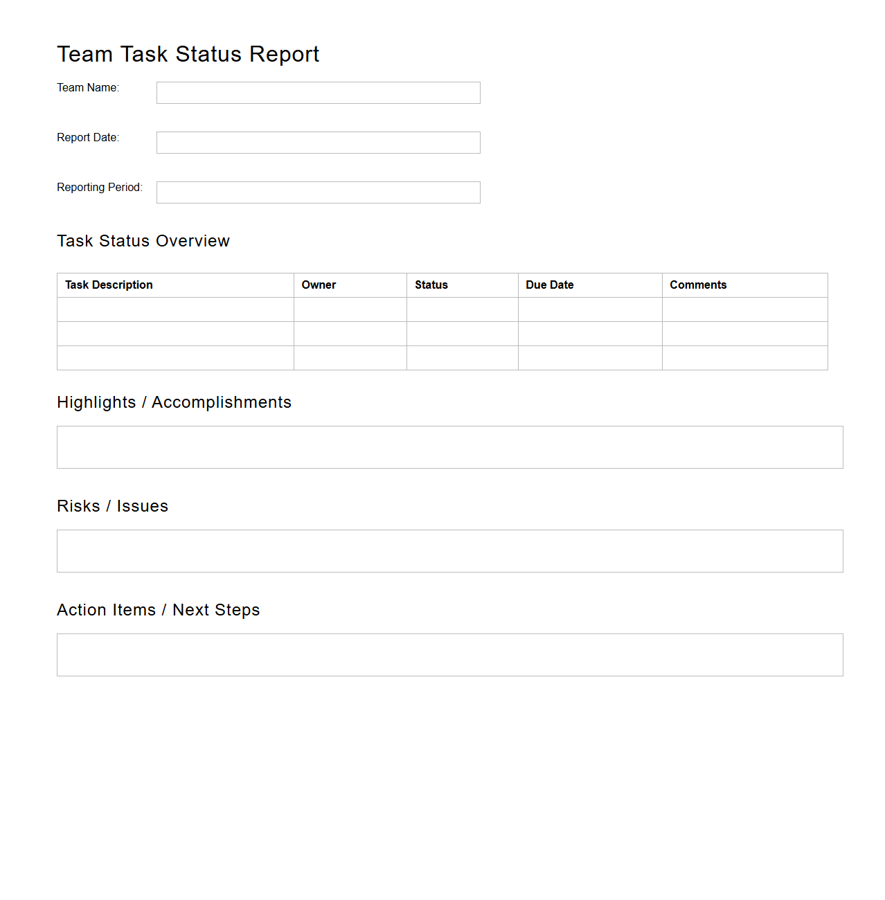 Blank Team Task Status Report Format