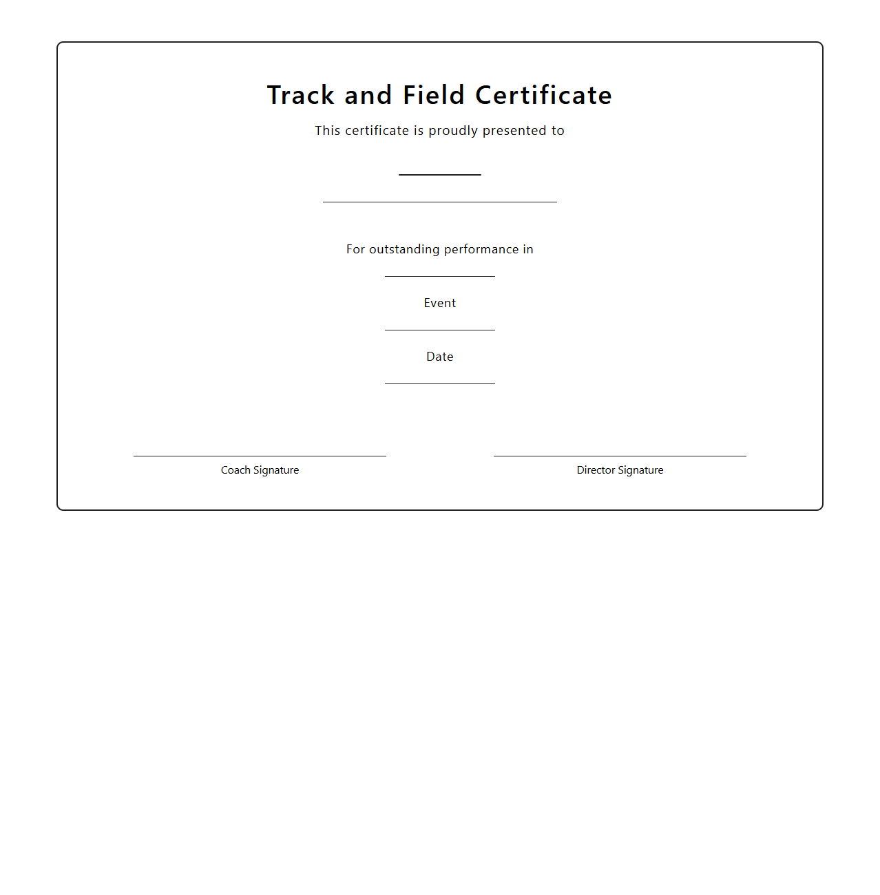 Blank Track and Field Certificate Template