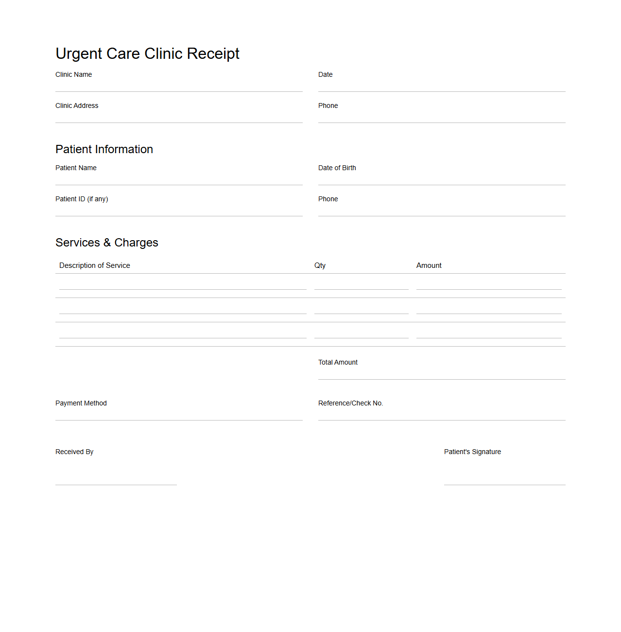 Blank Urgent Care Clinic Receipt Template