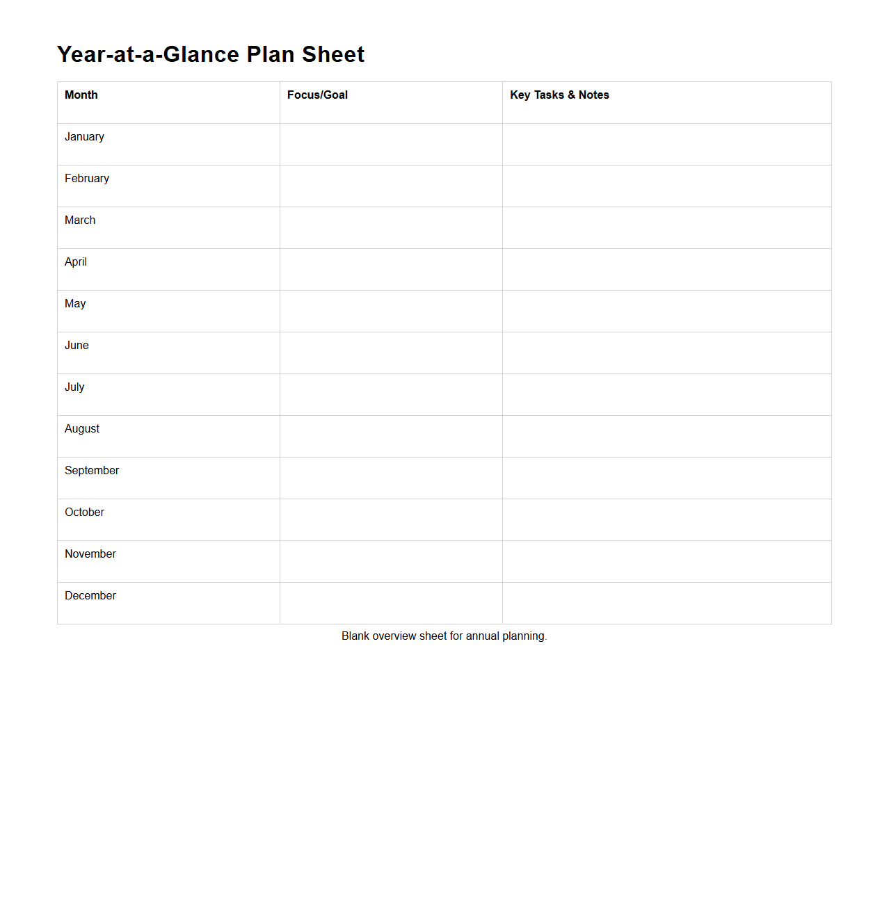 Blank Year-at-a-Glance Plan Sheet
