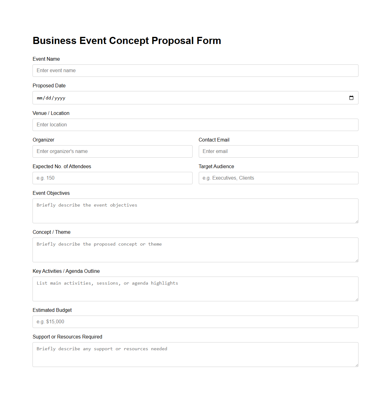 Business Event Concept Proposal Form