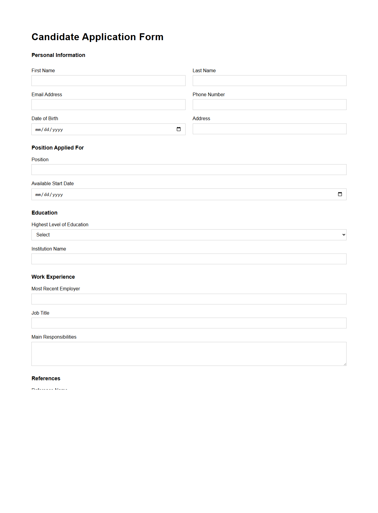 Classic Candidate Application Form