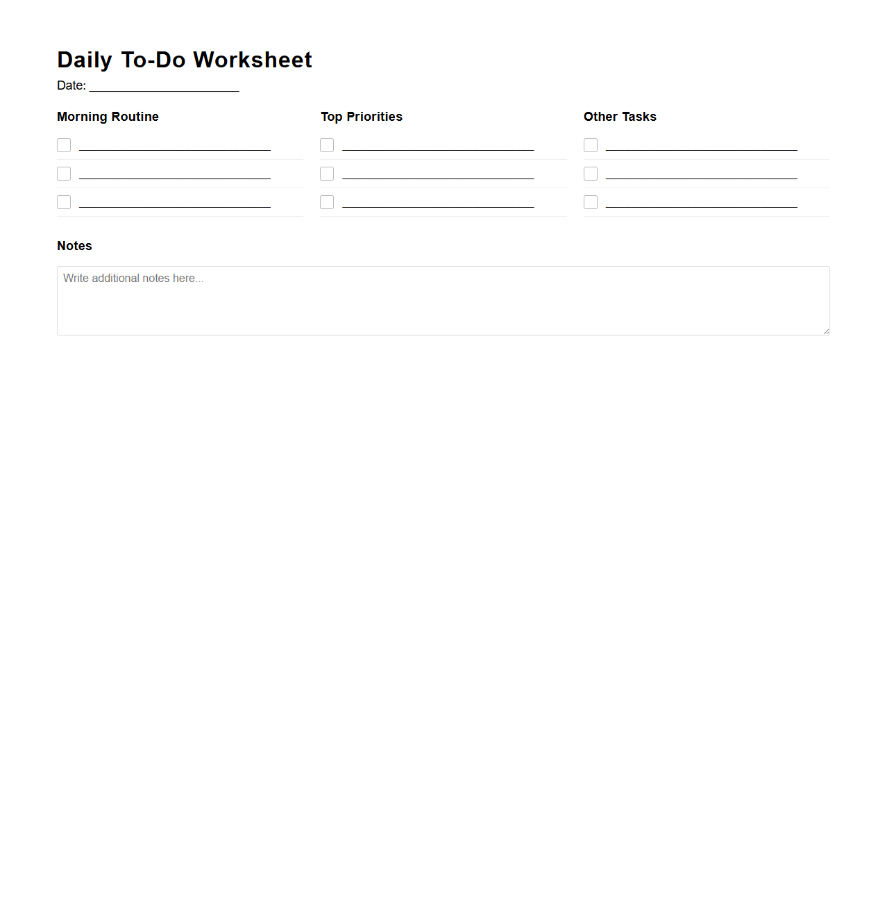 Classic Daily To-Do Worksheet for Efficient Routines