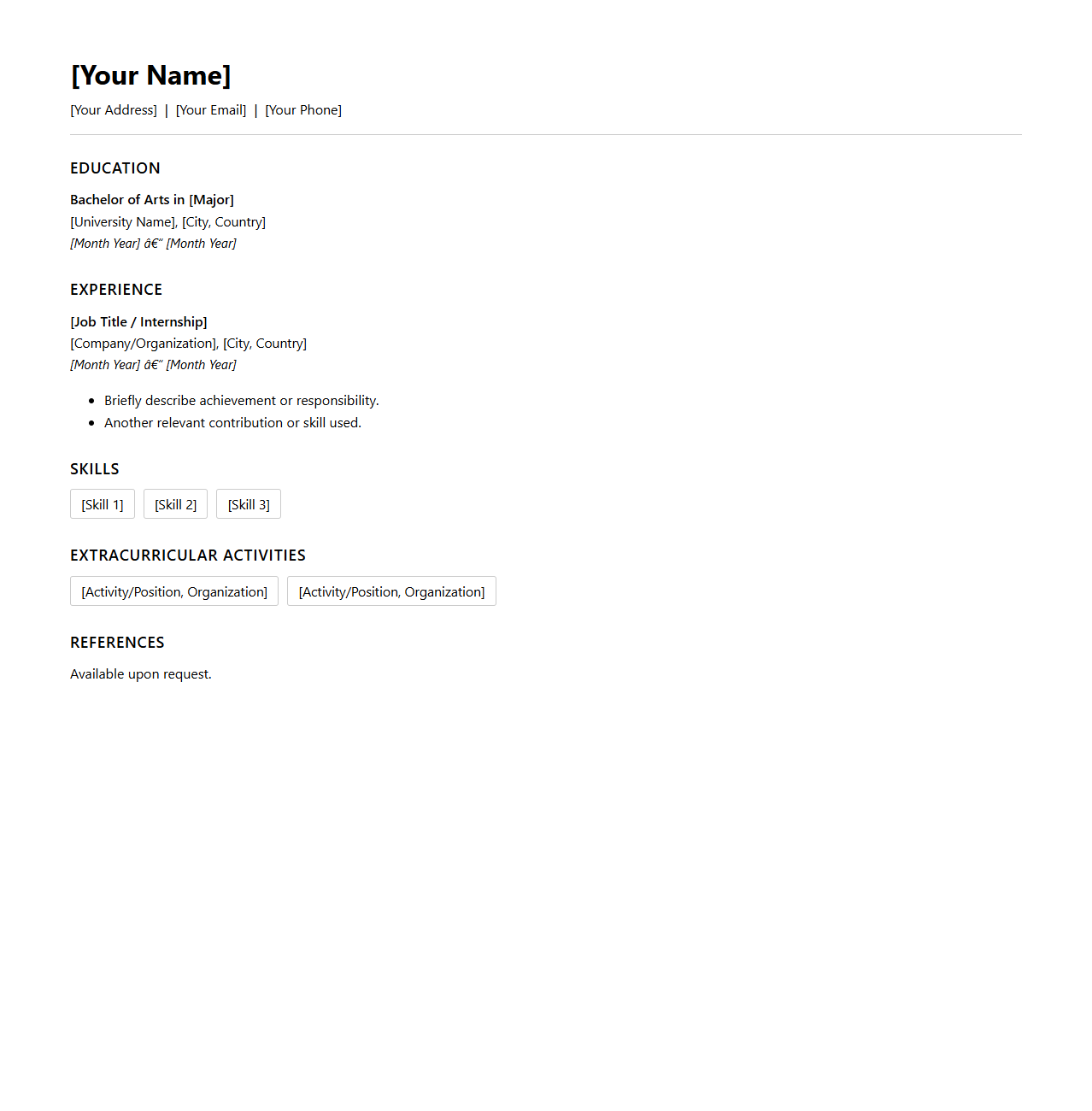 Clean Curriculum Vitae Format for University Graduates